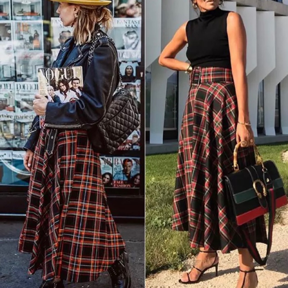 NWT Zara Plaid Full Skirt Size M
